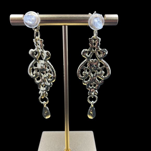 Gold Rhinestone Statement Necklace Earring Set Wedding Glam Elegant Jewelry - Picture 10 of 10